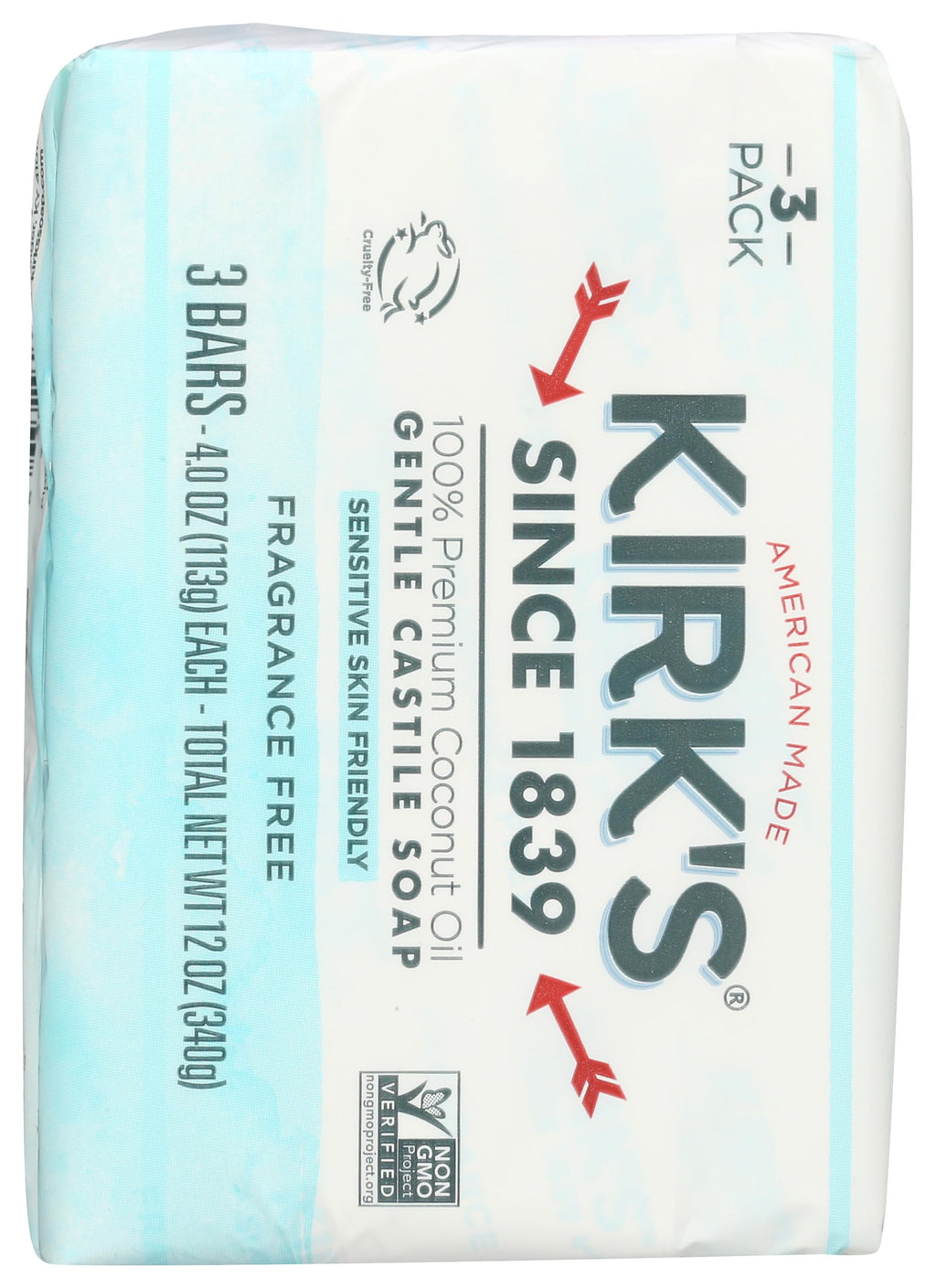 Kirk's Castile Bar Soap Clean Soap for Men, Women & Children | Premium Coconut Oil | Sensitive Skin Formula, Vegan | Fragrance-Free/Unscented | 4 oz. Bars - 3 Pack