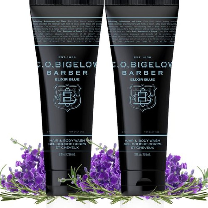 C.O. Bigelow Elixir Blue Hair & Body Wash for Men, Pack of 2 Men's Watery Marine Moisturizing 2 in 1 Shampoo & Body Wash, 8 Fl Oz