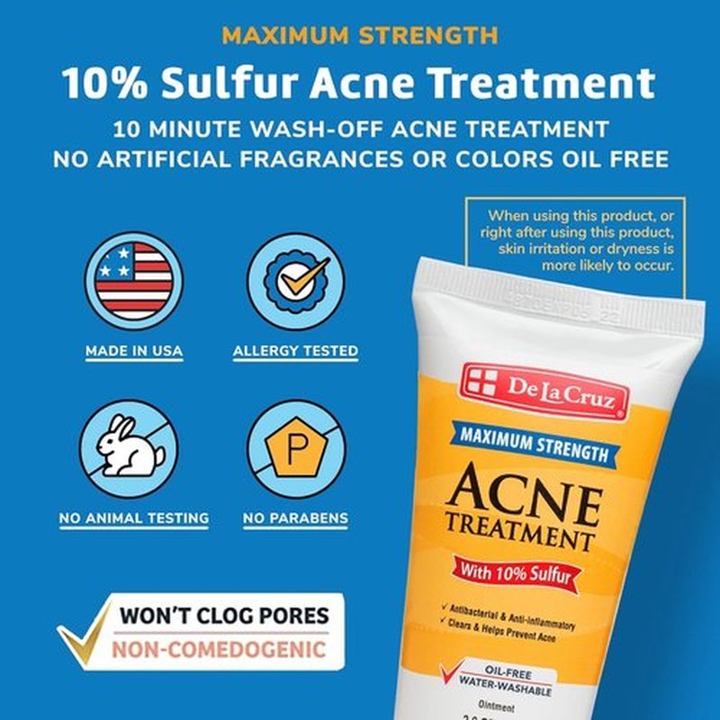 De La Cruz Sulfur Ointment - Effective Cystic Acne Treatment for Face & Body - 2.6 OZ Tube