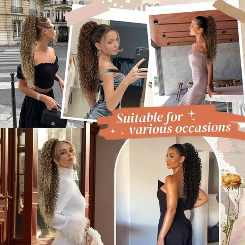 LONAI Ponytail Extension,26 Inch Curly Claw Clip Ponytail Hair Extension,100％ Pure Protein Silk Claw Clip in Pony Tail Hair Natural Soft Hairpiece for Women(Dark Chocolate Brown)