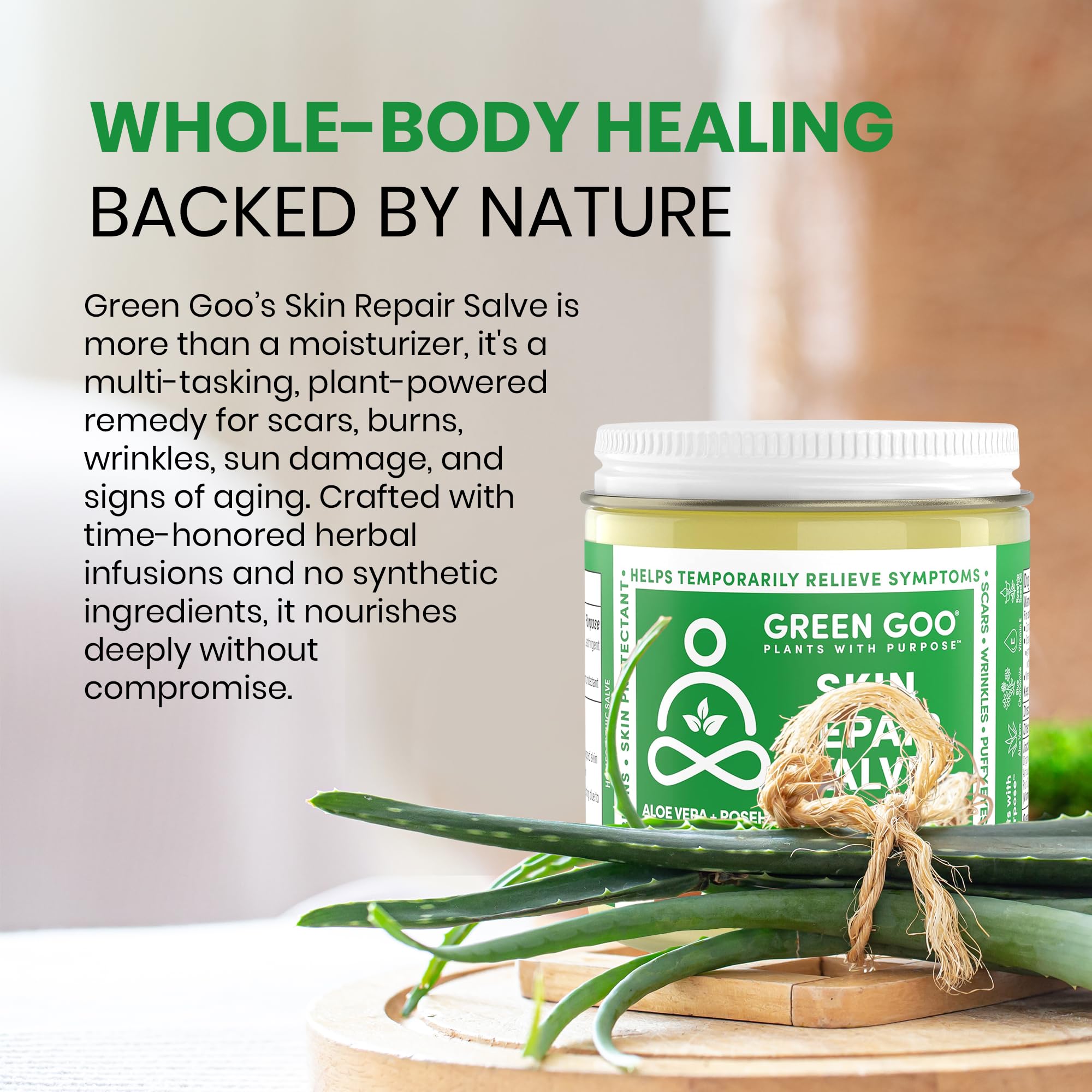 Green Goo Skin Repair Healing Salve, Natural Body & Face Moisturizer with Aloe Vera, Improves Skin's Appearance, Great for Scarring & Wrinkles, 4 Oz