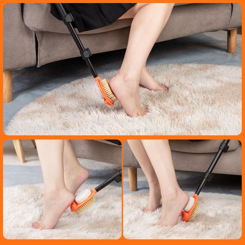 LYIGEOL Foot Scrubber with Pumice Stone, 3 in 1 Adjustable Aluminum Tube 15”-28” Shower feet Dead Skin Remover, Foot Cleaning Brush for Seniors,Elderly, Disabled Men and Women