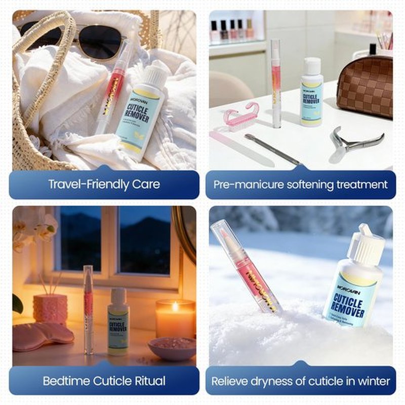 Morovan Cuticle Remover & Cuticle Oil Kit: Instant Cuticle Softener 15s Removal 7 Pieces Manicure Kit for Women with Stainless Steel Tools and Nail Files for Salon-Quality Results at Home