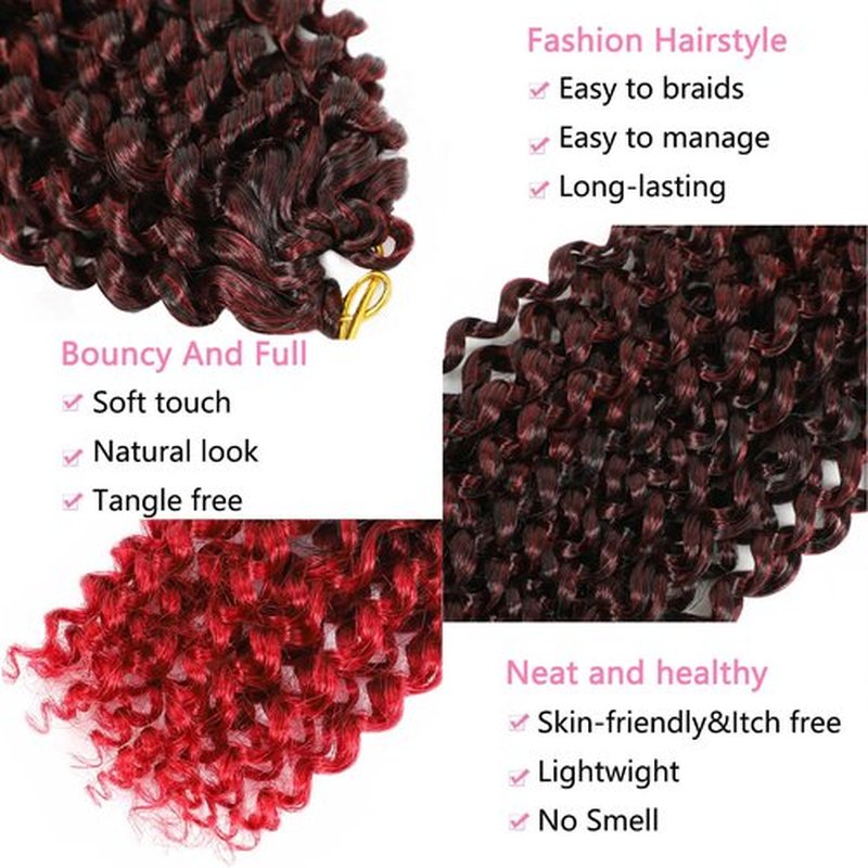 Alrence Passion Twist Hair Red 24 Inch 8 Packs Water Wave Crochet Hair Curly Braiding Hair For Butterfly Locs Long Bohe Crochet Braids (24 Inch (Pack of 8), 1B/Red)