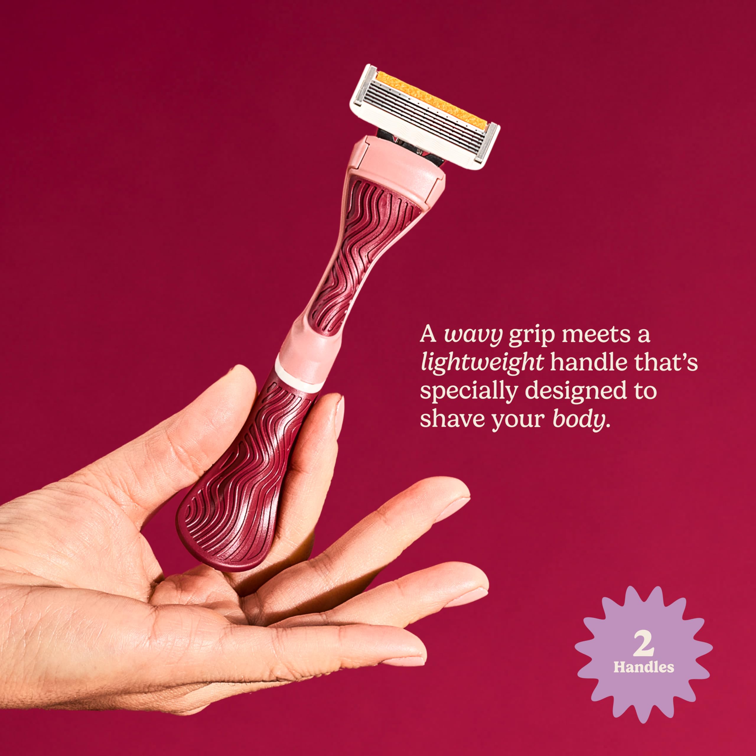 Dollar Shave Club For Women | Maroon Wavy Grip Handle 2 Pack | Lightweight, Ergonomic Handles for Every Curve, Corner, and Tricky Spot | Razors for Women, Womens Razors for Shaving