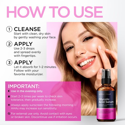 Ember Cloud Glycolic Acid Serum for Face 15% - Extra Large Size (2 Oz) - Advanced Formula to Support Skin Radiance, Addressing Uneven Tone & Fine Lines