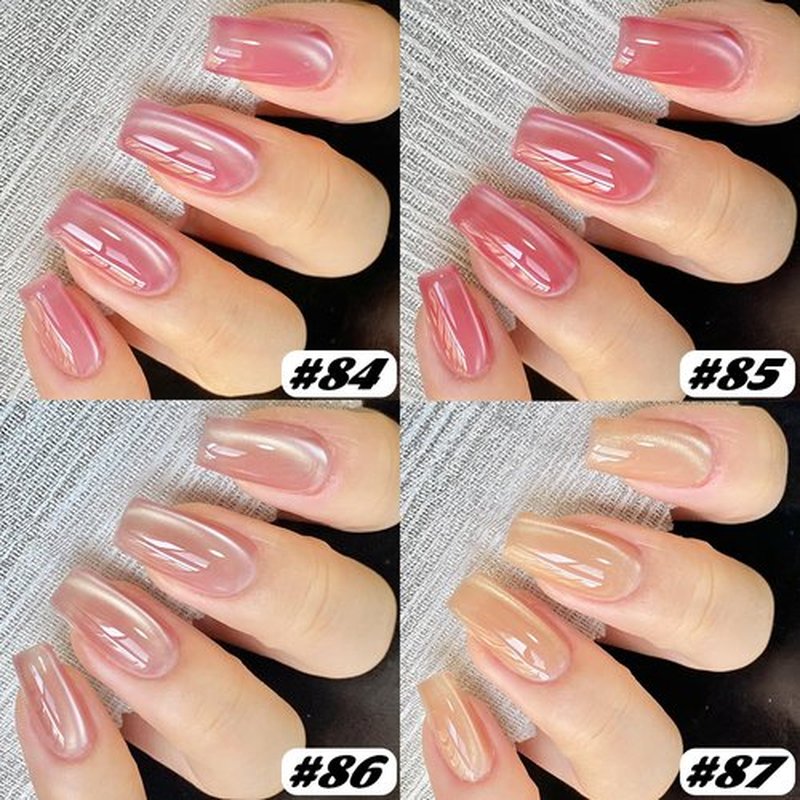 Fcozpjk Cat Eye Gel Nail Polish Set with Magnet Stick, 6 Colors Sheer Jelly Red Nude Pink Brown Gold Glassy Cateye Effect Magnetic Gel Polish Translucent Gels Manicure Salon Supplies Women Gift 8ML