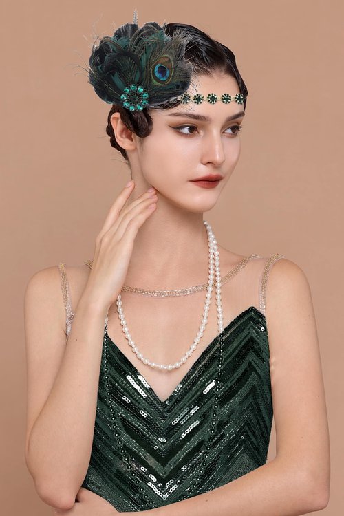 BABEYOND Flapper Headpiece for Women - 1920s Headband Roaring 20s Great Gatsby Accessories Rhinestone Feather Hair Clip