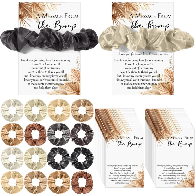 Yinkin 50 Sets Boho Baby Shower Favor for Guests Baby Shower Hair Ties Favors 50 Brown Scrunchies 50 a Message from The Bump Thank You Cards Boho Scrunchies Party Favor for Guest Gender Reveal