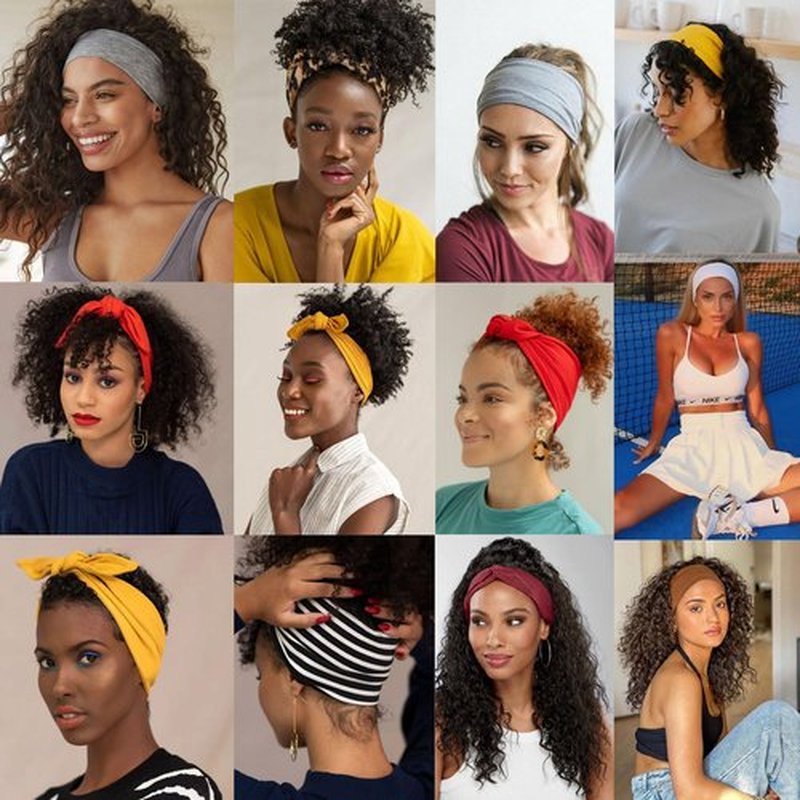 TuTive 4 Pieces Knotted Adjustable Headbands for Women Black Headbands Elastic Non-Slip Fashion Hair Bands for Workout Sports Running Yoga