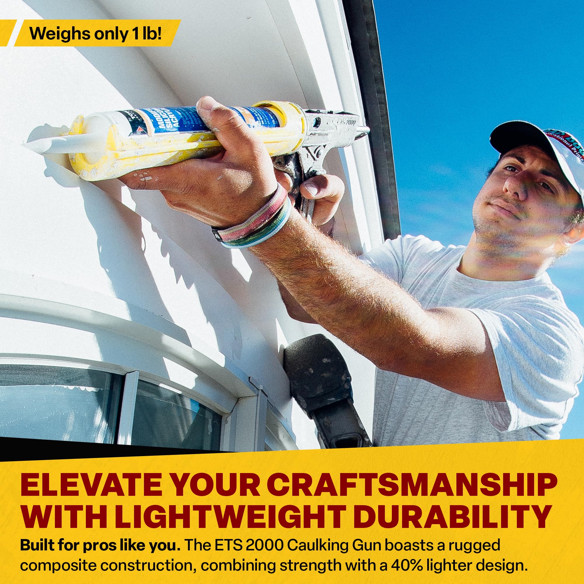 Dripless ETS2000 The Yellow Gun Composite Caulk Gun - Dripless Caulking Gun for 10 oz Cartridges or Tubes - Lightweight Body - 12:1 Thrust Ratio - Pro Painter Preferred