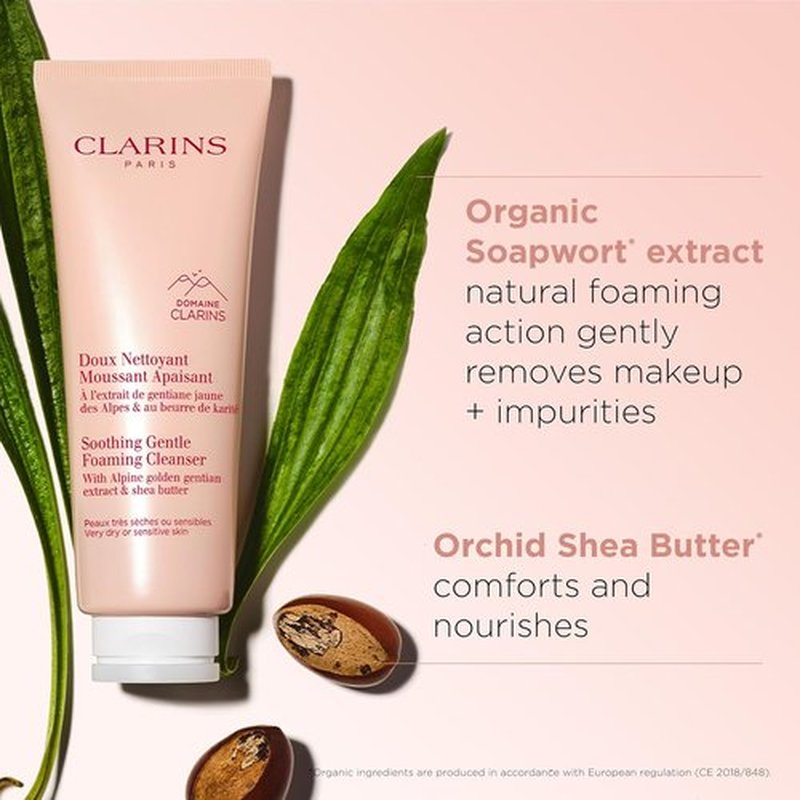 Clarins Soothing Gentle Foaming Face Cleanser - Nourishing Shea Butter Formula | Soap-Free & SLS-Free | Ideal for Very Dry or Sensitive Skin