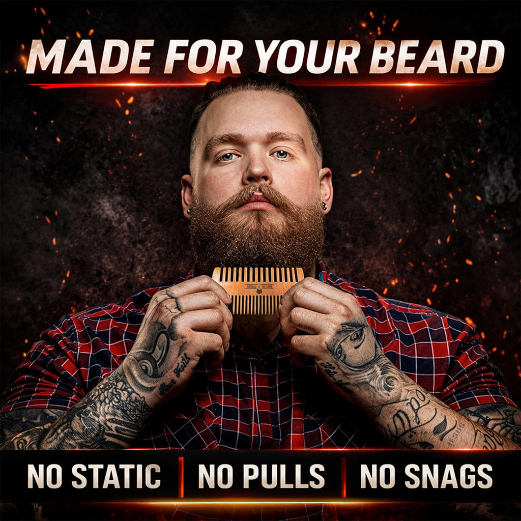 Wooden Beard Comb for Men & Case, Great Mustache Comb for Men, Dual Action Beard & Mustache Comb With Fine & Coarse Teeth, Mens Pocket Wood Comb, Peine Para Barba de Hombre, Fathers Day Gift