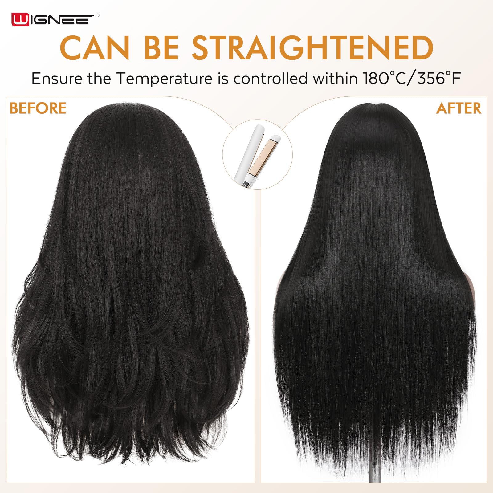 WIGNEE Yaki Curly Headband Wig Synthetic Layered Kinky Straight Half Wig Wear and Go Glueless Headband Wigs For Black Women