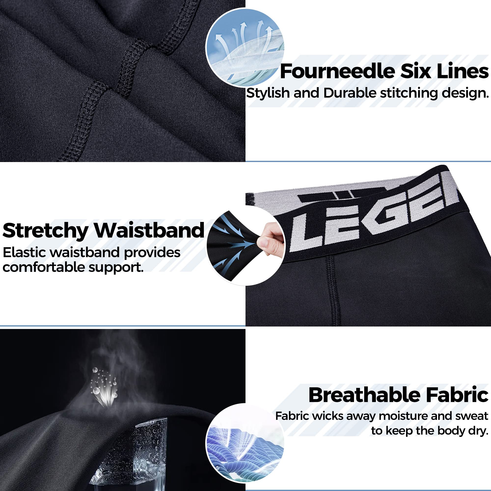 Legendfit Men Baseball Football Straps Compression Shorts w/Cup Pocket(NO Cup) Athletic Sliding Underwear Lacrosse Black