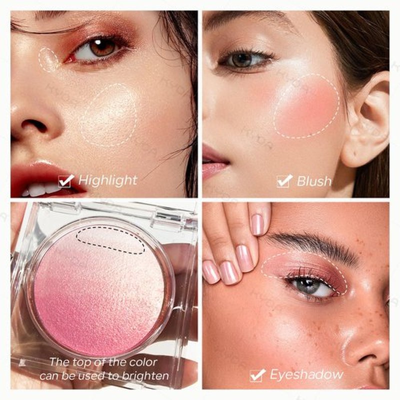 KYDA Pink Baked Blush, Pink Glow Powder for Blush and Highlighter, High Glossy Finish, Lightweight Blendable Shimmer Blusher, Multiuse Baked Powder, 0.53 oz