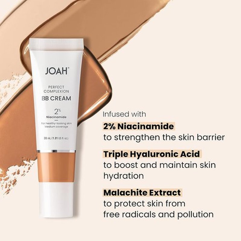 JOAH Beauty BB Cream - Perfect Complexion with Hyaluronic Acid & Niacinamide | Medium Coverage, Deep Shade