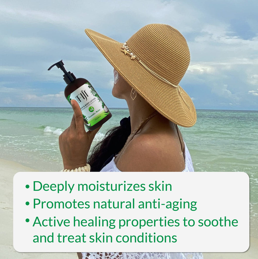 Coco Fiji Face & Body Lotion Infused With Coconut Oil | Lotion for Dry Skin | Moisturizer Face Cream & Massage Lotion for Women & Men | Cucumber Melon 12 oz, Pack of 1