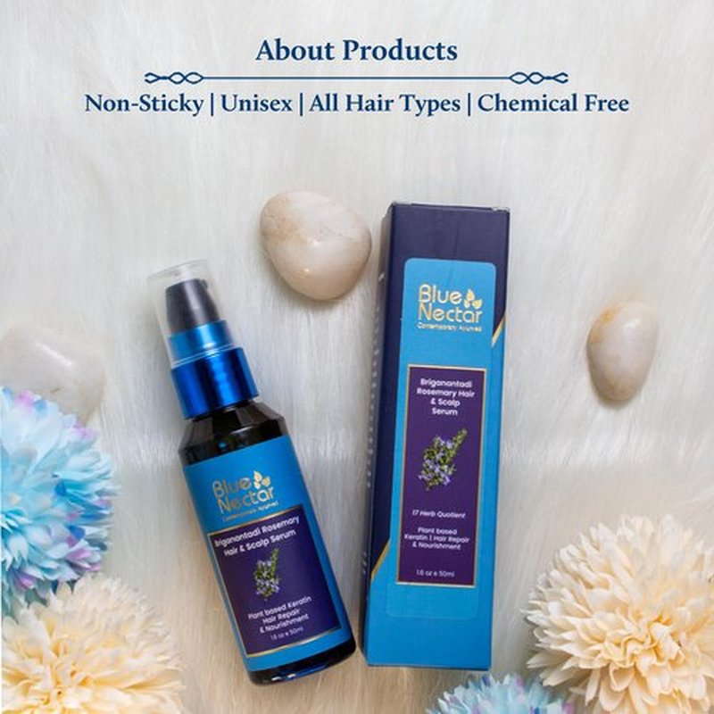 Blue Nectar Rosemary Hair & Scalp Serum for Women & Men | Advanced Hair Growth Serum for Dry & Frizzy Hair | with Plant Based Keratin (17 Herbs, 1.6 Fl Oz)