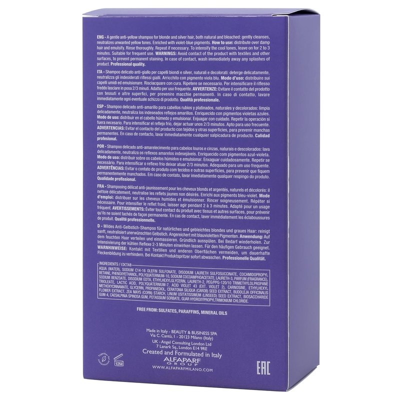 ALFAPARF MILANO Purple Shampoo - Neutralizes Brassy Tones for Blonde & Silver Hair - Hydrating & Strengthening, Sulfate Free