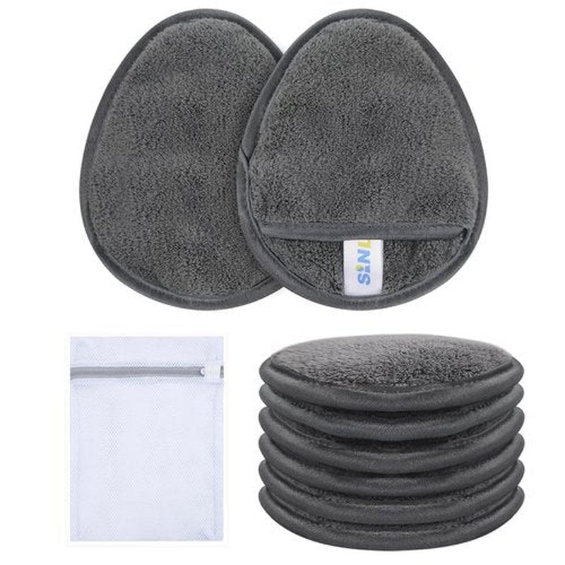SINLAND Reusable Makeup Remover Pads - Gentle Microfiber Facial Cleansing Cloths | Grey, 6-Pack (5.1"x3.9")