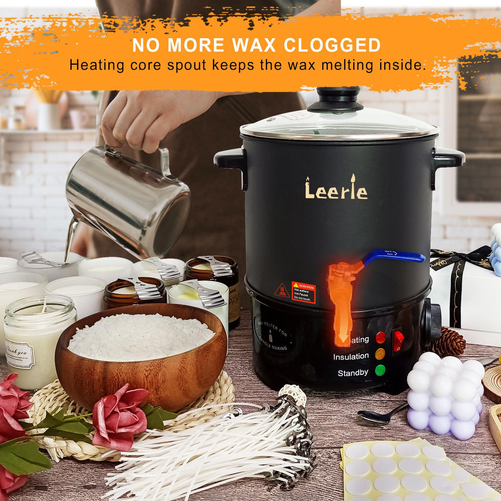 Leerie 10Lbs Wax Melter for Candle Making - L5 Candle Wax Melting Pot with Heating Core Brass Spout & Temp Control for DIY Home Business Candle Maker for Candle Making Supplies (L5-US-110V)
