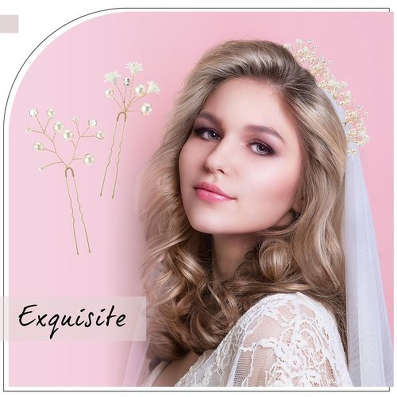 Landical 14 Pcs Baby's Breath Hair Pins Boho Bridal Pearl Flower Wedding Hair Accessories for Brides Bridesmaids Women Girls