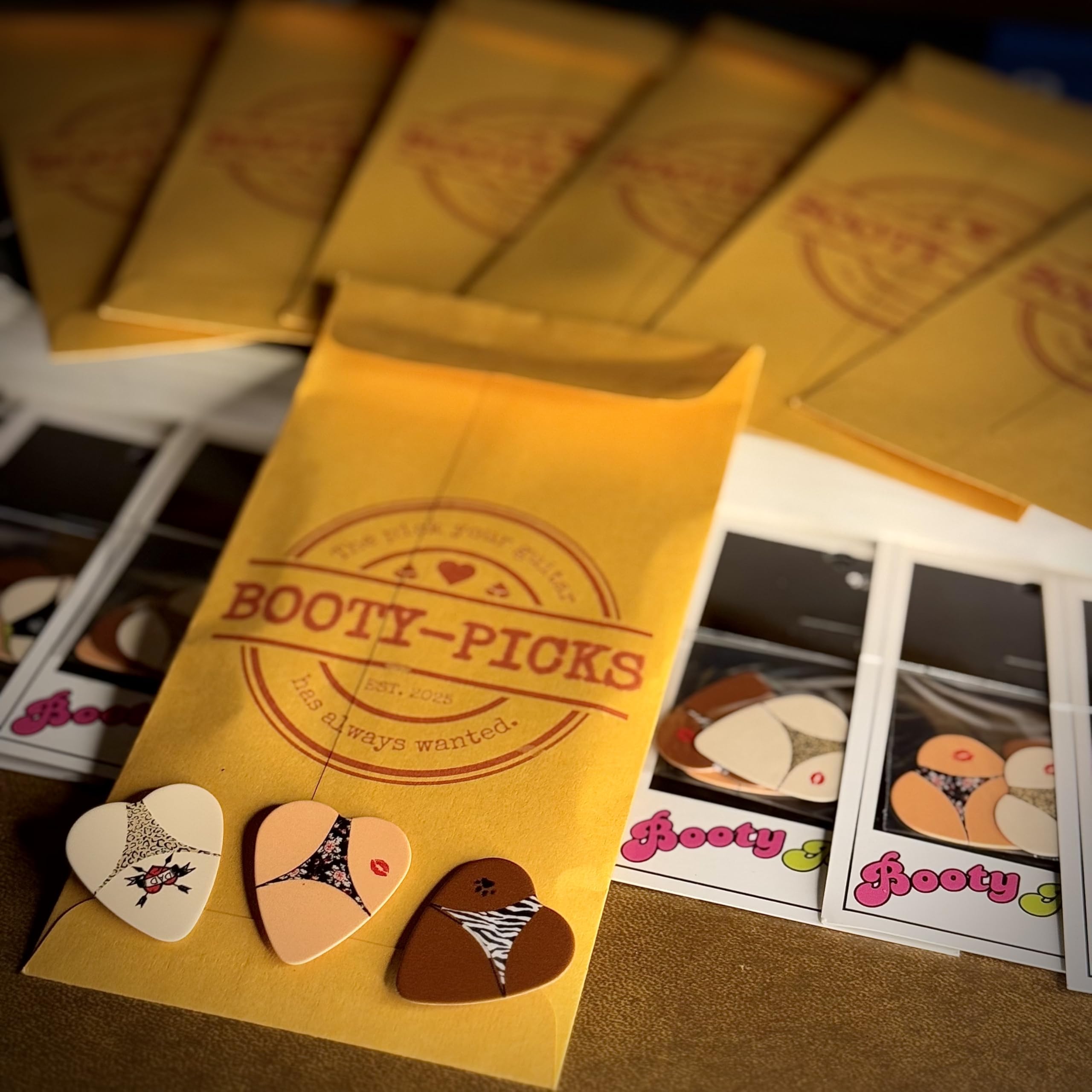 BOOTY PICKS Premium Celluloid BOOTY themed Guitar Picks, BOOTY PICKS Variety Pack with Novelty Designs, Light (.46mm), Medium (.71mm), Heavy (.96mm), (6 count)