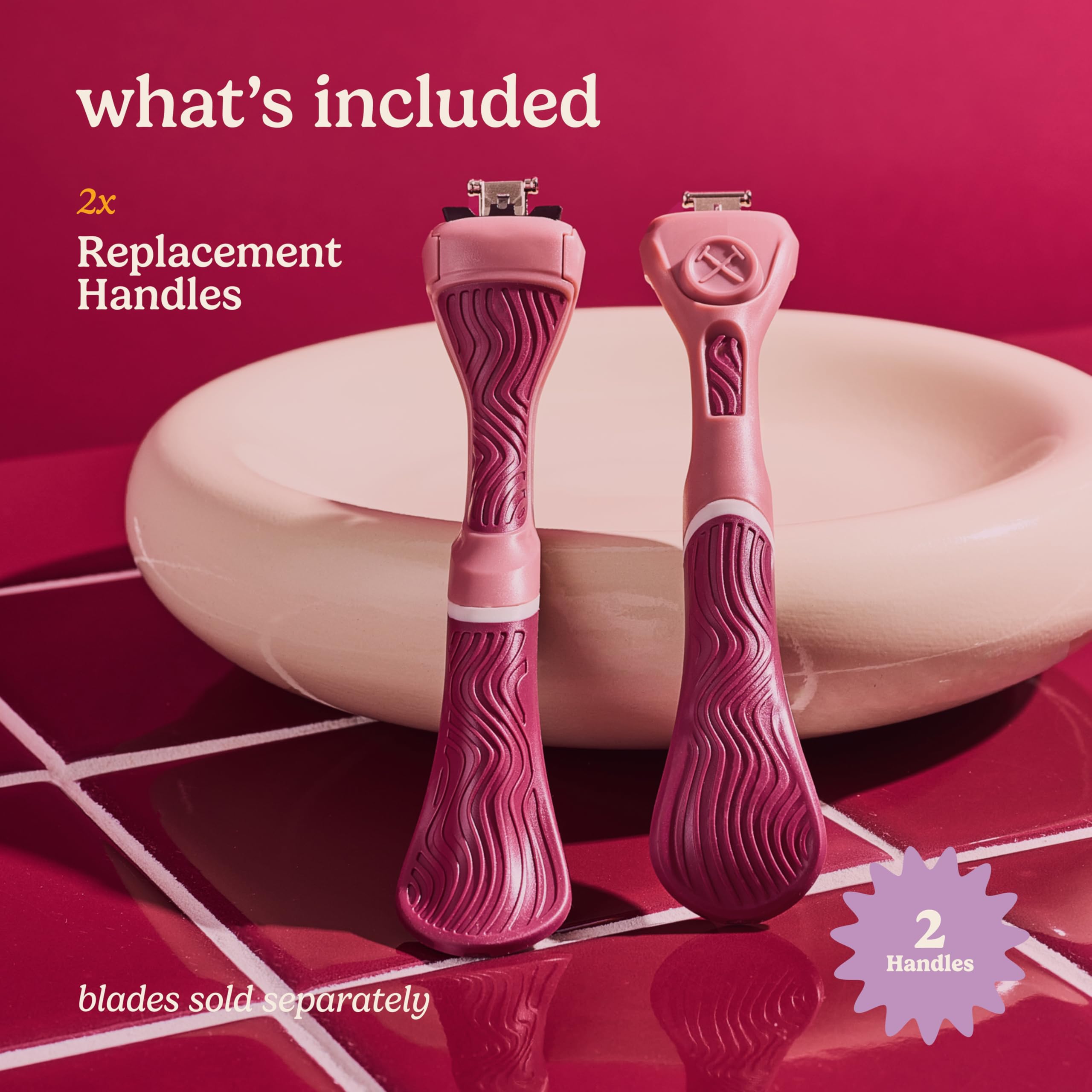 Dollar Shave Club For Women | Maroon Wavy Grip Handle 2 Pack | Lightweight, Ergonomic Handles for Every Curve, Corner, and Tricky Spot | Razors for Women, Womens Razors for Shaving