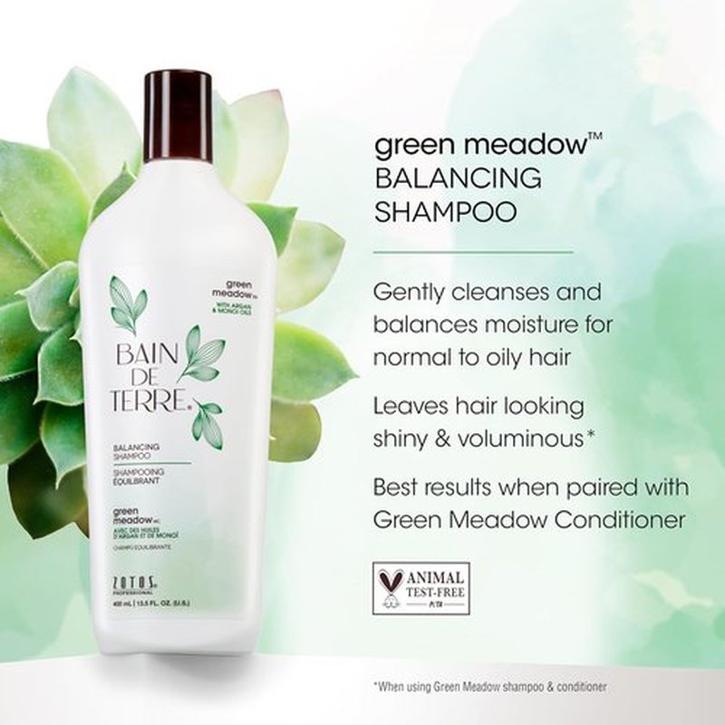 Bain de Terre Balancing Shampoo & Conditioner Set - Green Meadow | Restores Balance for Normal, Oily Hair | 13.5 Fl Oz
