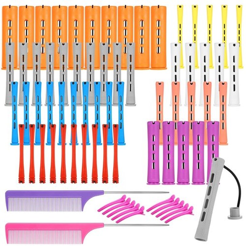 Skiennix 60 Pcs Perming Rods Set - 8 Sizes Cold Wave Rollers with Combs & Clips for Natural Hair Styling