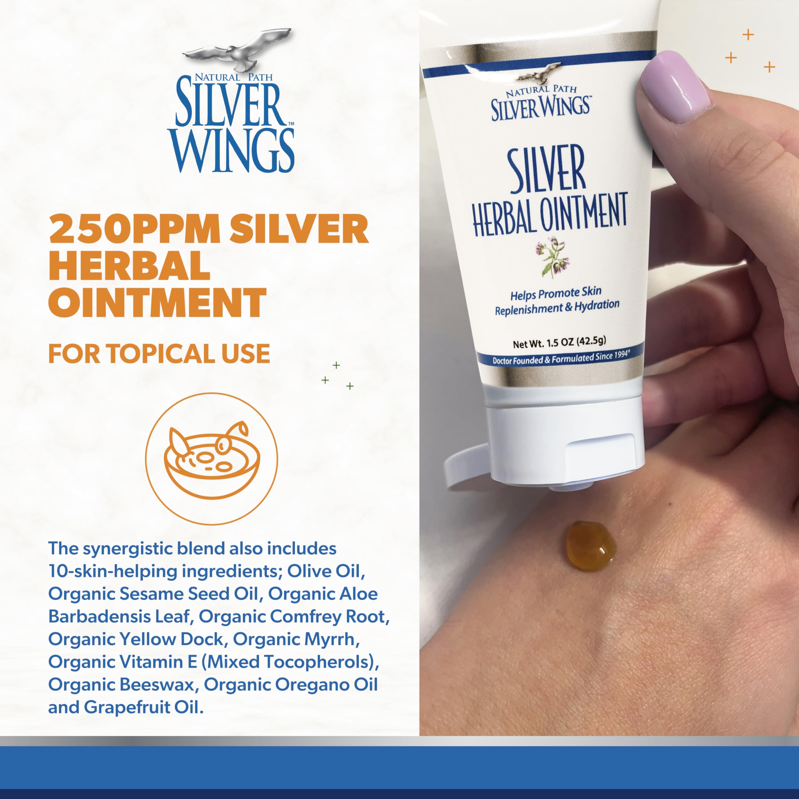 Natural Path Silver Wings 250ppm Silver Herbal Ointment - Nourishing and Moisturizing Skin Care 1.50oz