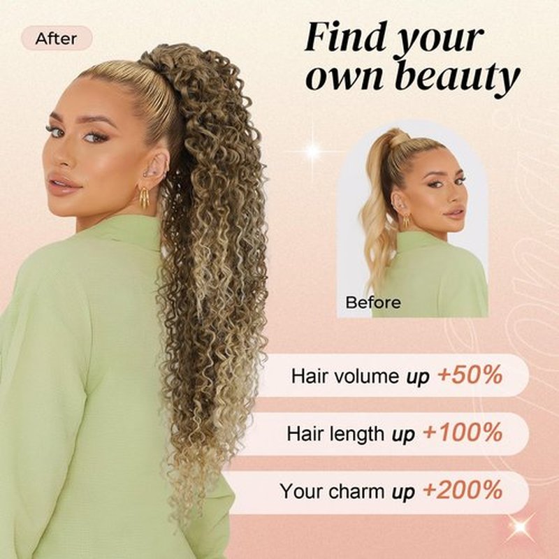 LONAI Ponytail Extension,26 Inch Curly Claw Clip Ponytail Hair Extension,100％ Pure Protein Silk Claw Clip in Pony Tail Hair Natural Soft Hairpiece for Women(Dark Chocolate Brown)
