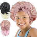 SAYMRE 2 PCS Kids Bonnet for Girls Double Layer Silk Satin Bonnet Sleep Cap for Child Curly Natural Hair 3-12Y (pink&black)