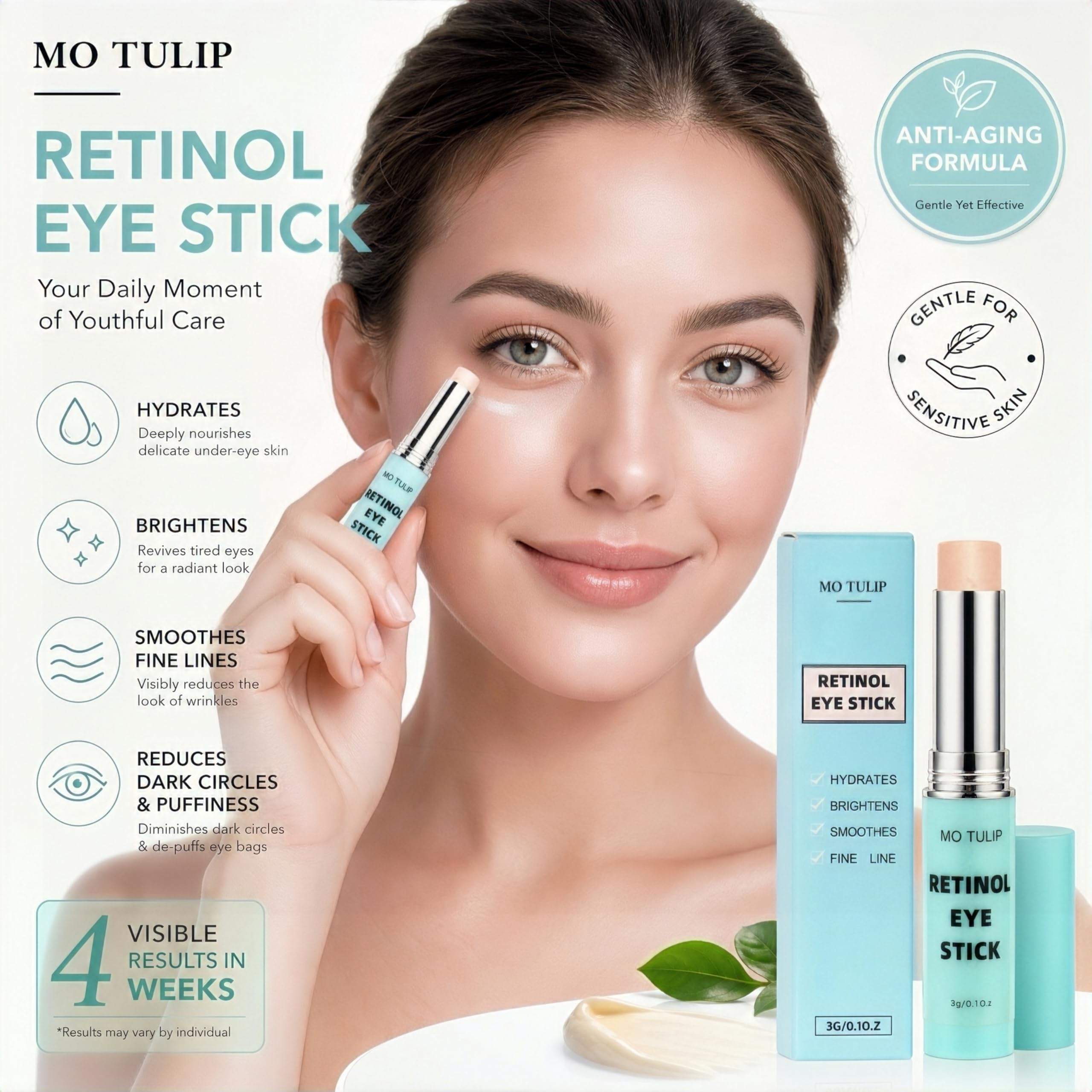 Retinol Eye Stick Balm, Retinol Eye Cream – Anti-Aging Formula Reduces Fine Lines, Dark Circles & Puffiness, Hydrates Delicate Skin – Visible Results in 4 Weeks, Gentle for Sensitive Skin