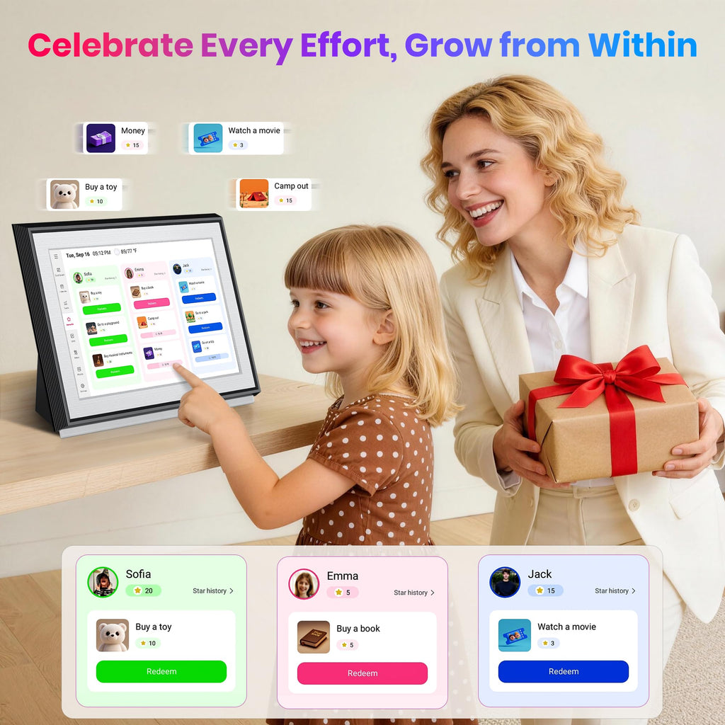 BIGASUO 10.1" Digital Calendar, Smart Touchscreen Interactive Display, Electronic Organizer for Monthly, Weekly & Daily Agenda, Chore Chart, Meal Planner, To Do List, Family Schedules, Picture Frame
