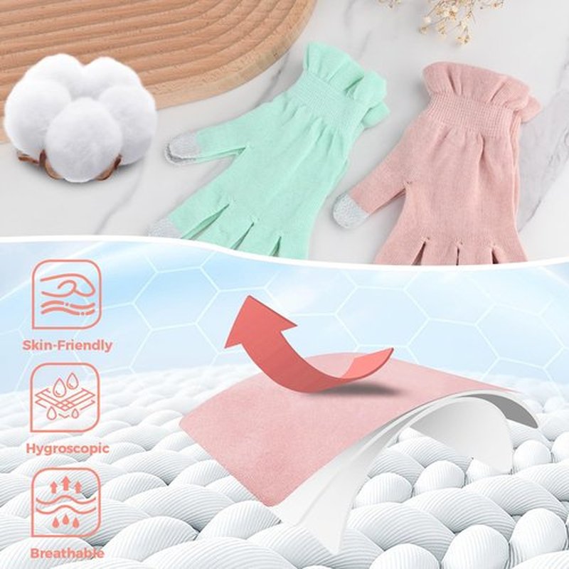 Donfri 2 Pairs Cotton Moisturizing Gloves Overnight Touchscreen Fingers for SPA Dry Hands Hand Care Day and Night Moisturizing (Medium-Pink)