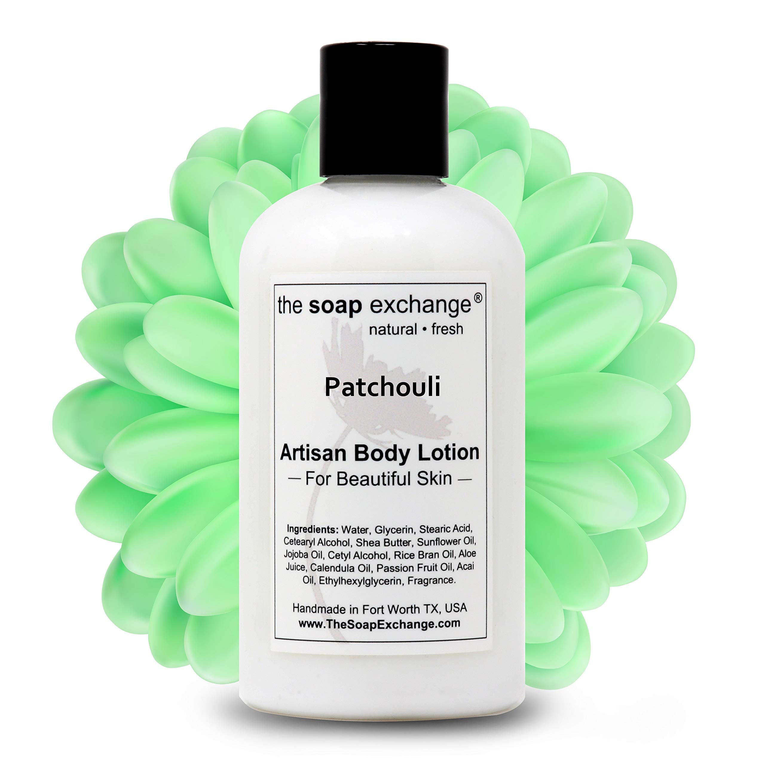 The Soap Exchange Body Lotion - Patchouli Scent - Hand Crafted 8 fl oz / 240 ml Natural Artisan Skin Care for Hand, Face, & Body, Moisturize, Hydrate, & Protect. Made in the USA.