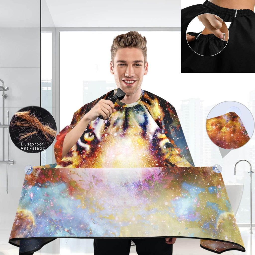visesunny Tiger Galaxy 3D Print Barber Cape Anti-Static Hair Cutting Cape with Snap Closure Professional Salon Polyester Cape Barber Water-Resistant Hairdressing Cape Adjustable Snap for Hairstylists