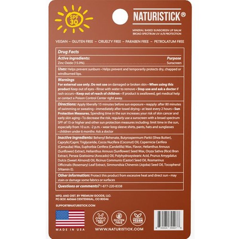 Naturistick UV Pro® Mineral SPF 30 Lip Balm – Coconut (5-Pack), Broad Spectrum Sun Protection