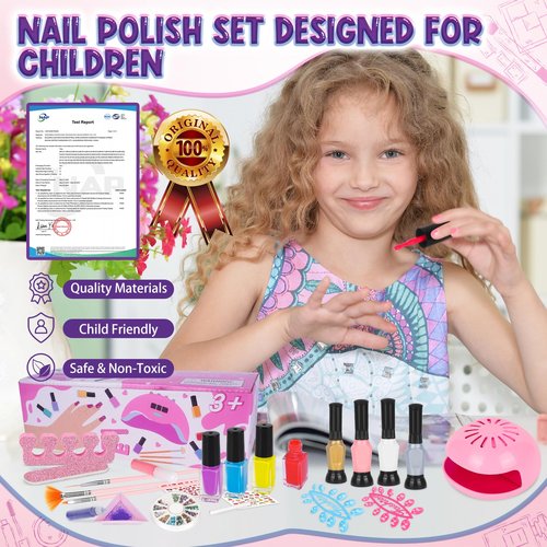 EULRGAUS Kids Nail Polish Set for Girls, 27PCS Nail Art Kit with Nail Dryer, Non Toxic Nail Polish kit and Fake Nails for Kids, Halloween Christmas Birthday Gifts for Girls 8-12