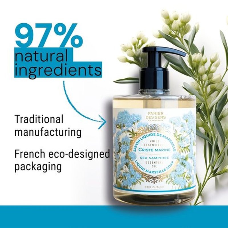 Panier des Sens - Fresh Sea Fennel Hand Soap - Moisturizing Liquid Soap with Olive Oil - 16.9 Fl Oz Refillable Bottle