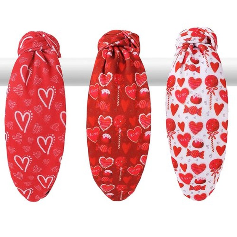 IDDFEVE 3Pcs Valentines Day Headbands for Women, Heart Love Holiday Knotted Hair Hoops, Festive Gift Hair Accessory (Red)