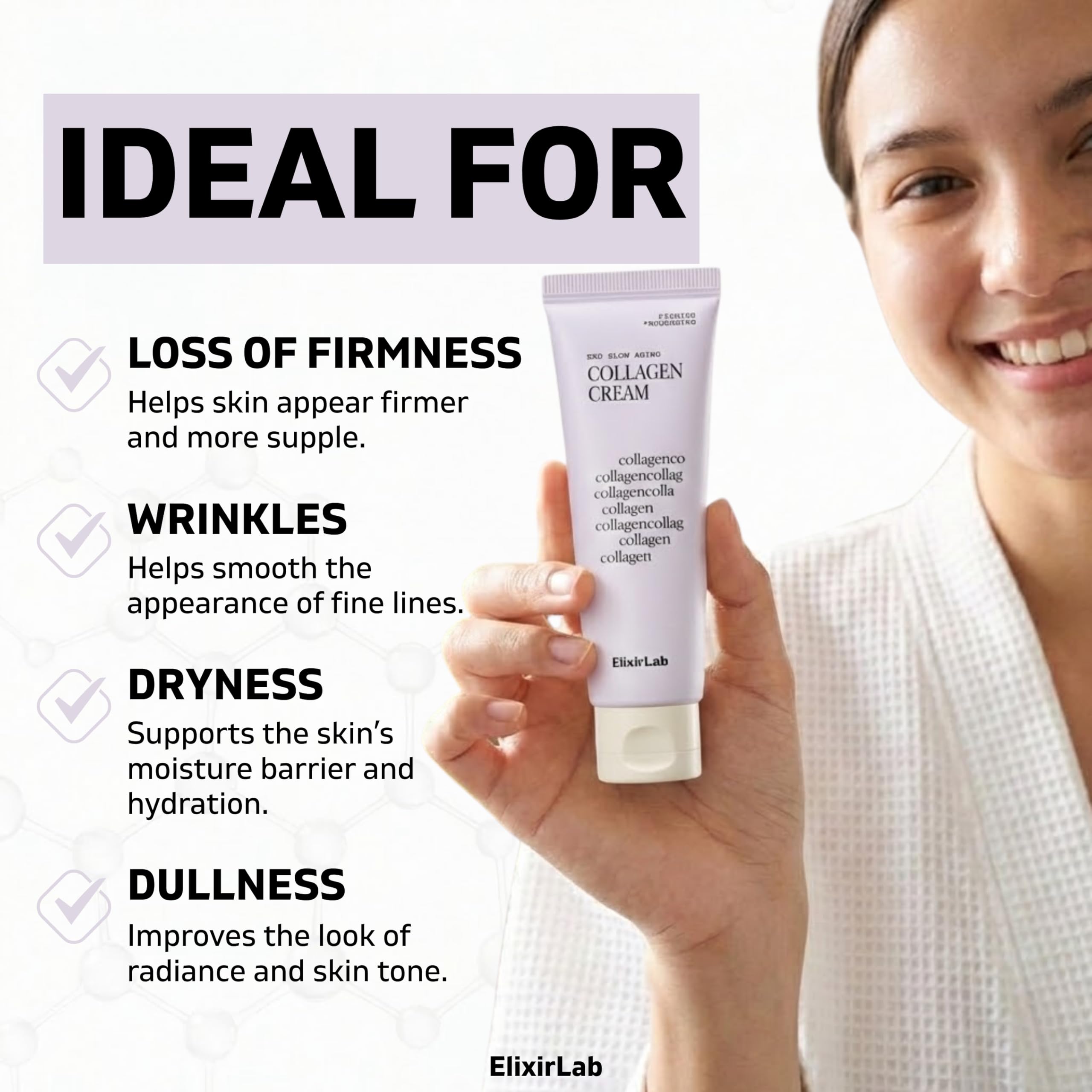 ElixirLab Collagen Cream 773,000ppm | 1.76 oz Korean Firming Moisturizer with Niacinamide, Peptides & Adenosine | Anti-Aging Elasticity & Wrinkle Care for Dry Mature Skin
