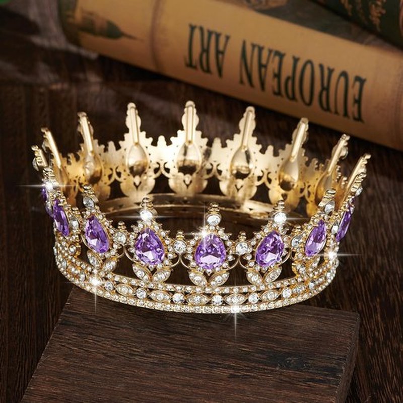 Queen Crown Rhinestone Wedding Crowns and Tiaras for Women Costume Party Hair Accessories Princess Birthday Crown Crystal Bridal Crown (Gold & Purple Crown)