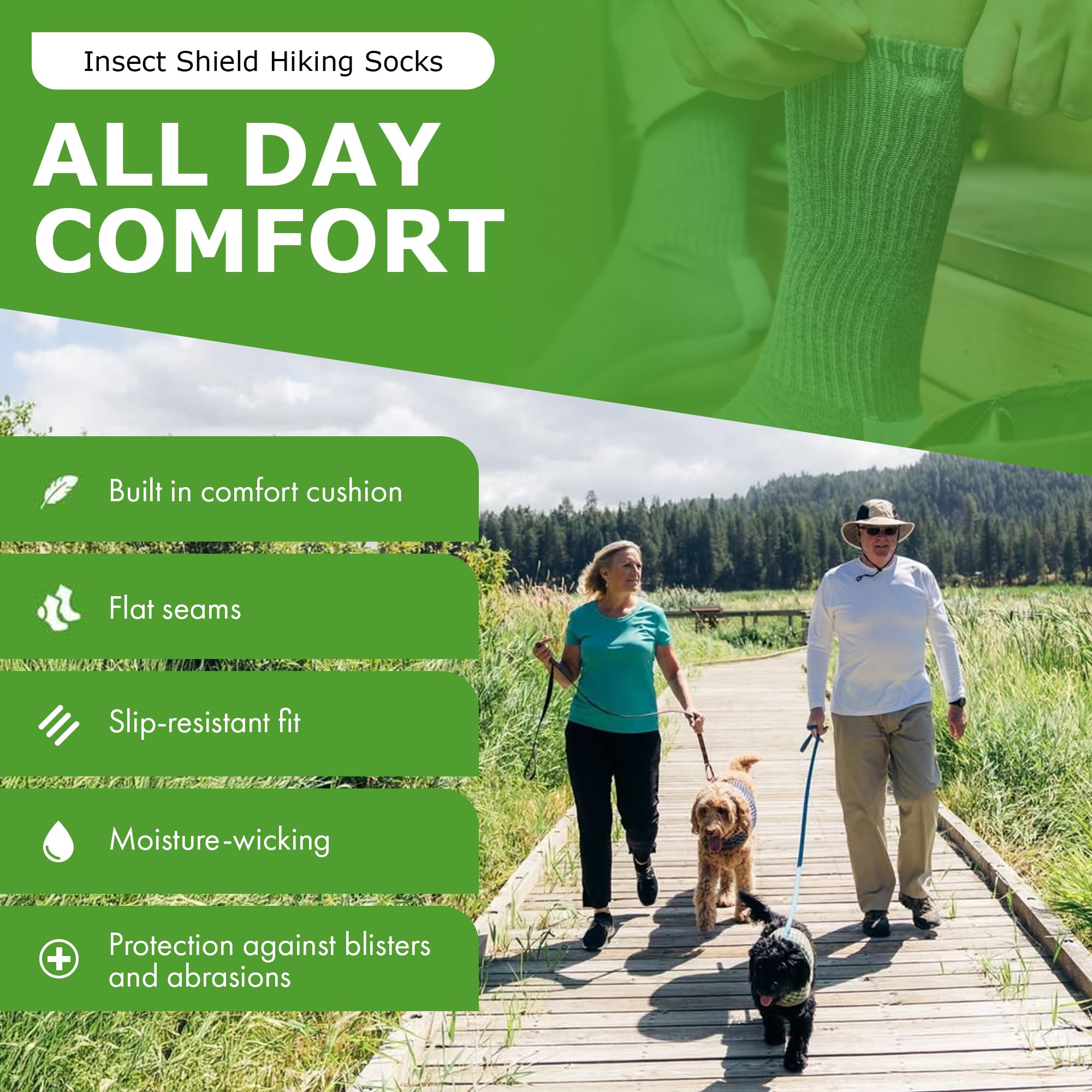 Insect Shield Lightweight Hiking Socks With Permethrin Bug Repellant - Protective Clothing for Men & Women, Khaki, Large