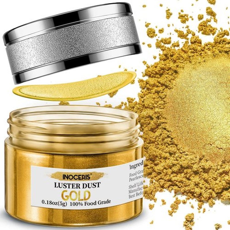 INOCERIS Edible Luster Dust - 5g Food Grade Metallic Gold Cake Decorating Powder | Shimmering Finish for Baking & Candy