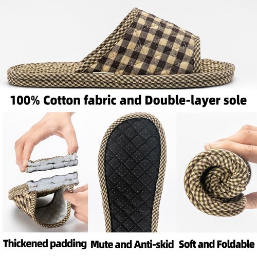 biroris 3 Pairs Plaid House Slippers for Men, Open Toe Indoor Slippers Comfortable Washable Portable Foldable Guest Travel Hotel Airplane Spa Slippers (plaid slippers, Adult, Men, 7, Numeric Range, US Footwear Size System, 9, Medium)