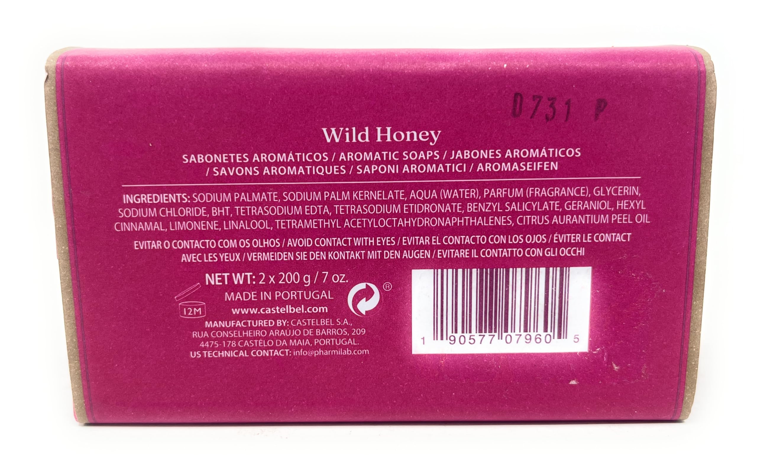 Castelbel Set of Wild Honey Fragranced Luxury Soap, (2) 7-Ounce Bars
