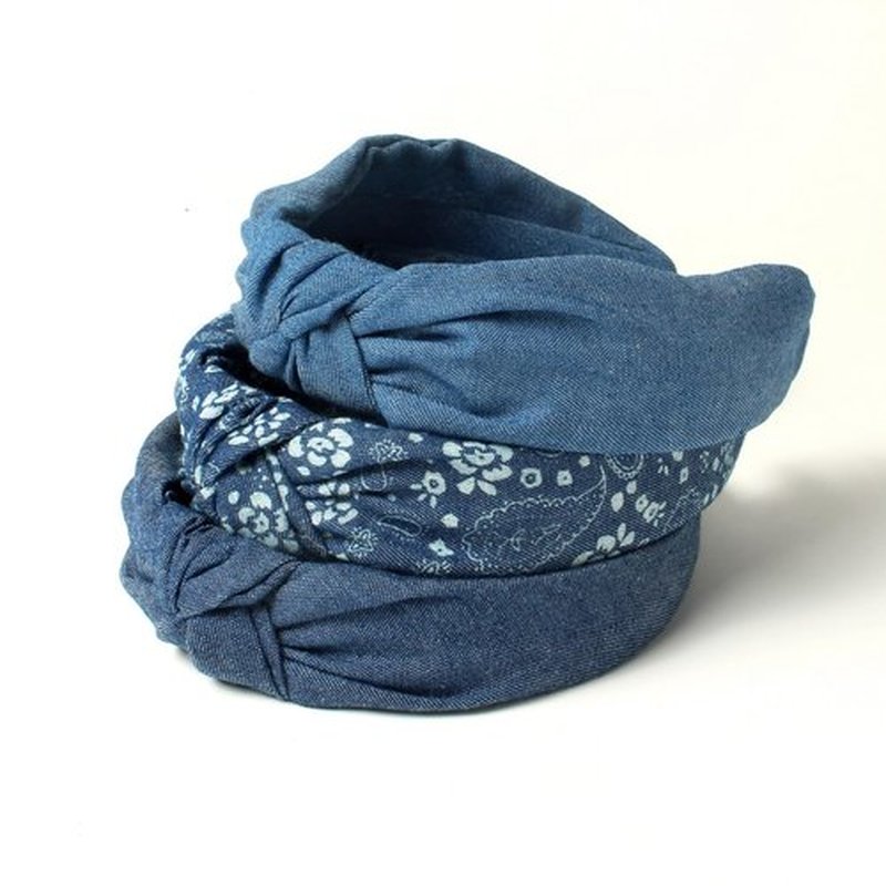 Cuizhiyu 3Pack Denim Knot Headband Knotted Wide Headband for Women,Blue Knot Headbands Non slip Hairbands Girls Fabric Head bands Hair Accessories